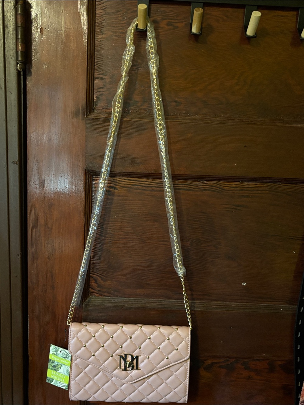 Quilted Pink Crossbody Shoulder Bag with Gold Chain
